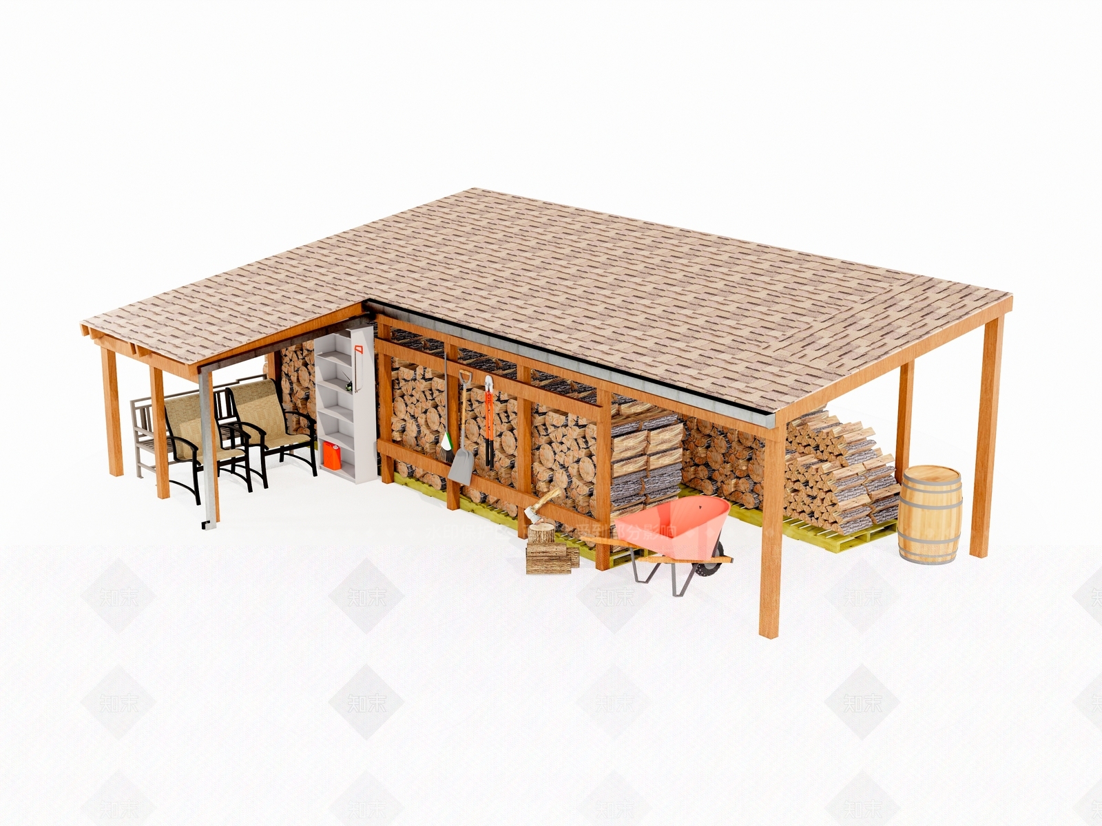 现代乡村柴房建筑SU模型下载【ID:1114259236】