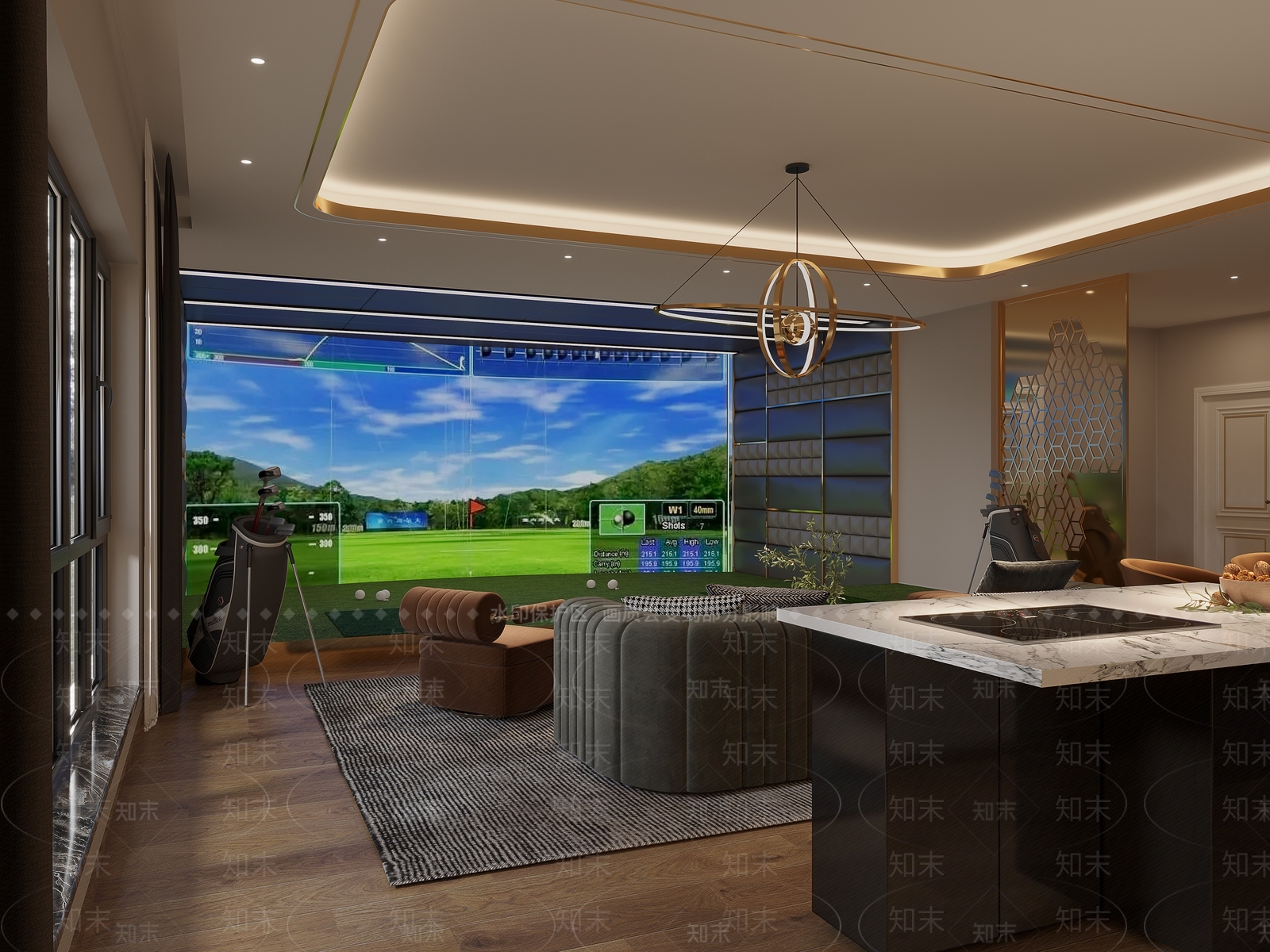 现代室内高尔夫球娱乐室3D模型下载【ID:1114267568】