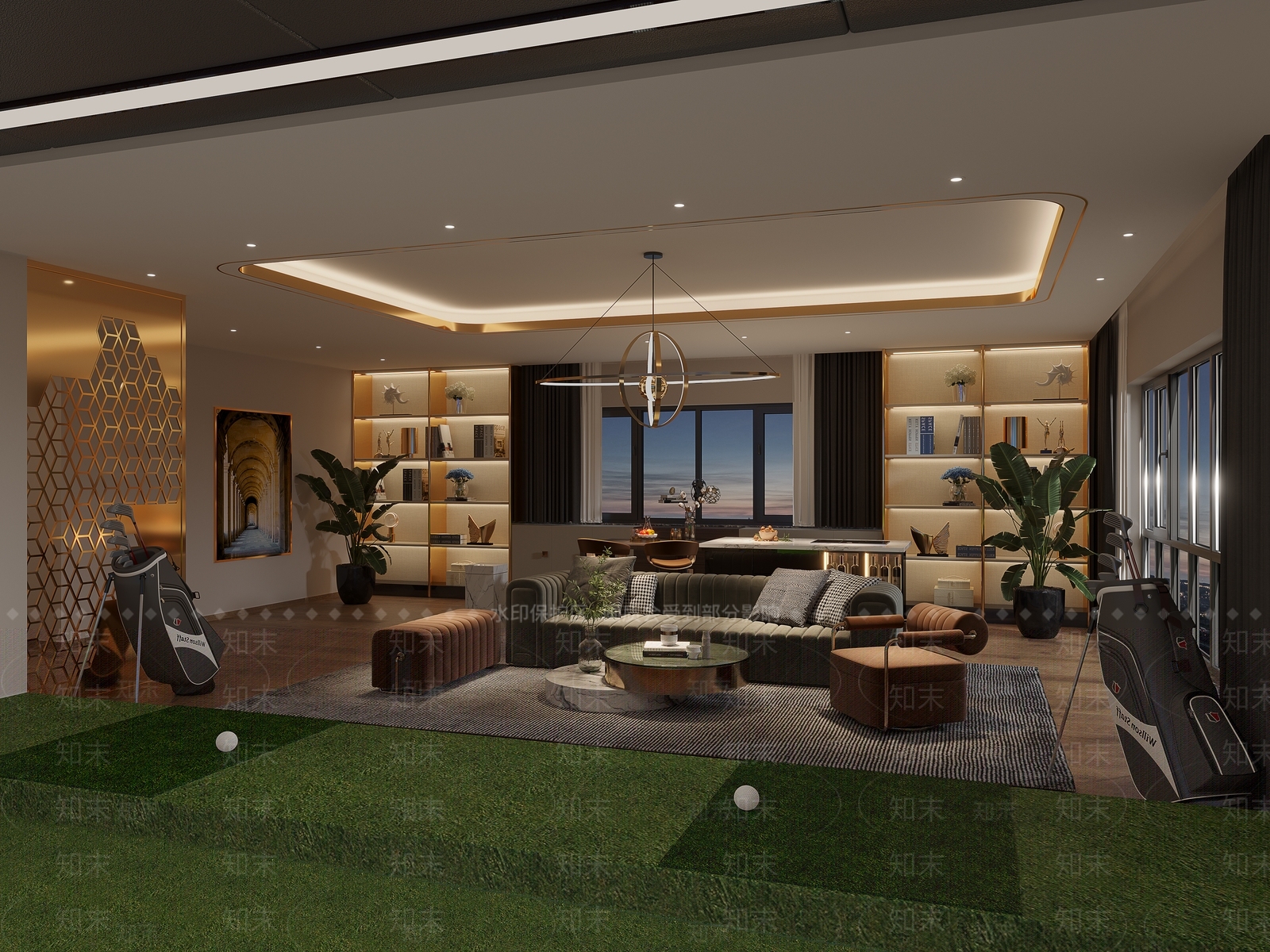 现代室内高尔夫球娱乐室3D模型下载【ID:1114267568】