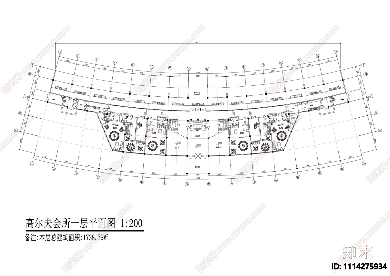 高尔夫会所建筑施工图下载【ID:1114275934】