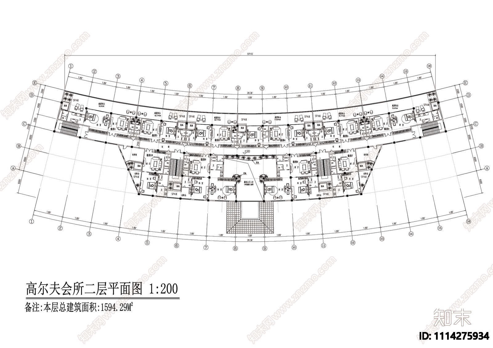 高尔夫会所建筑施工图下载【ID:1114275934】