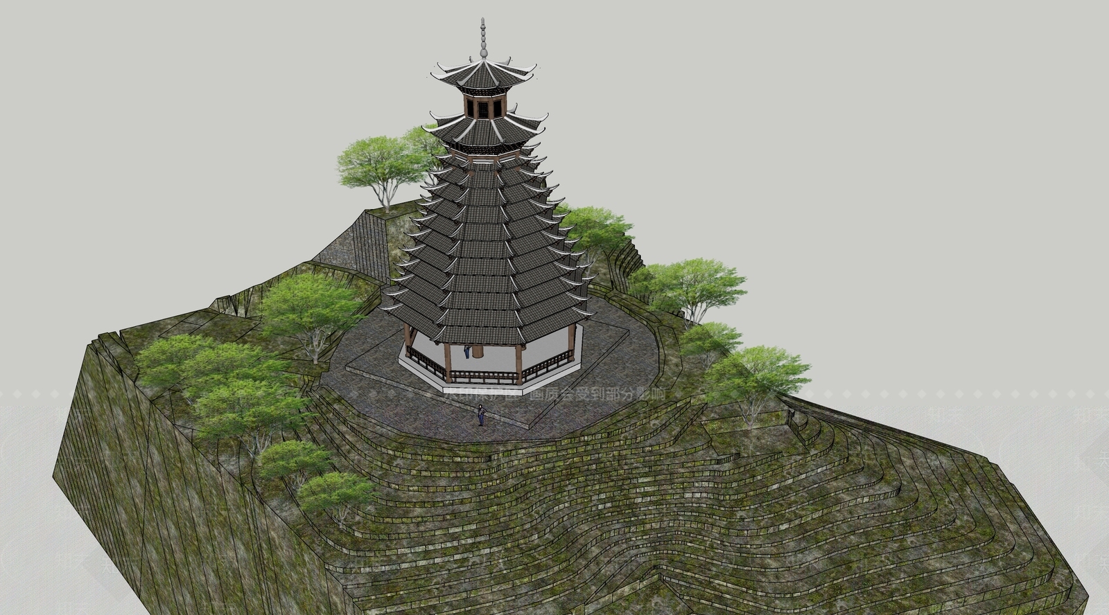 中式塔楼SU模型下载【ID:1114294857】