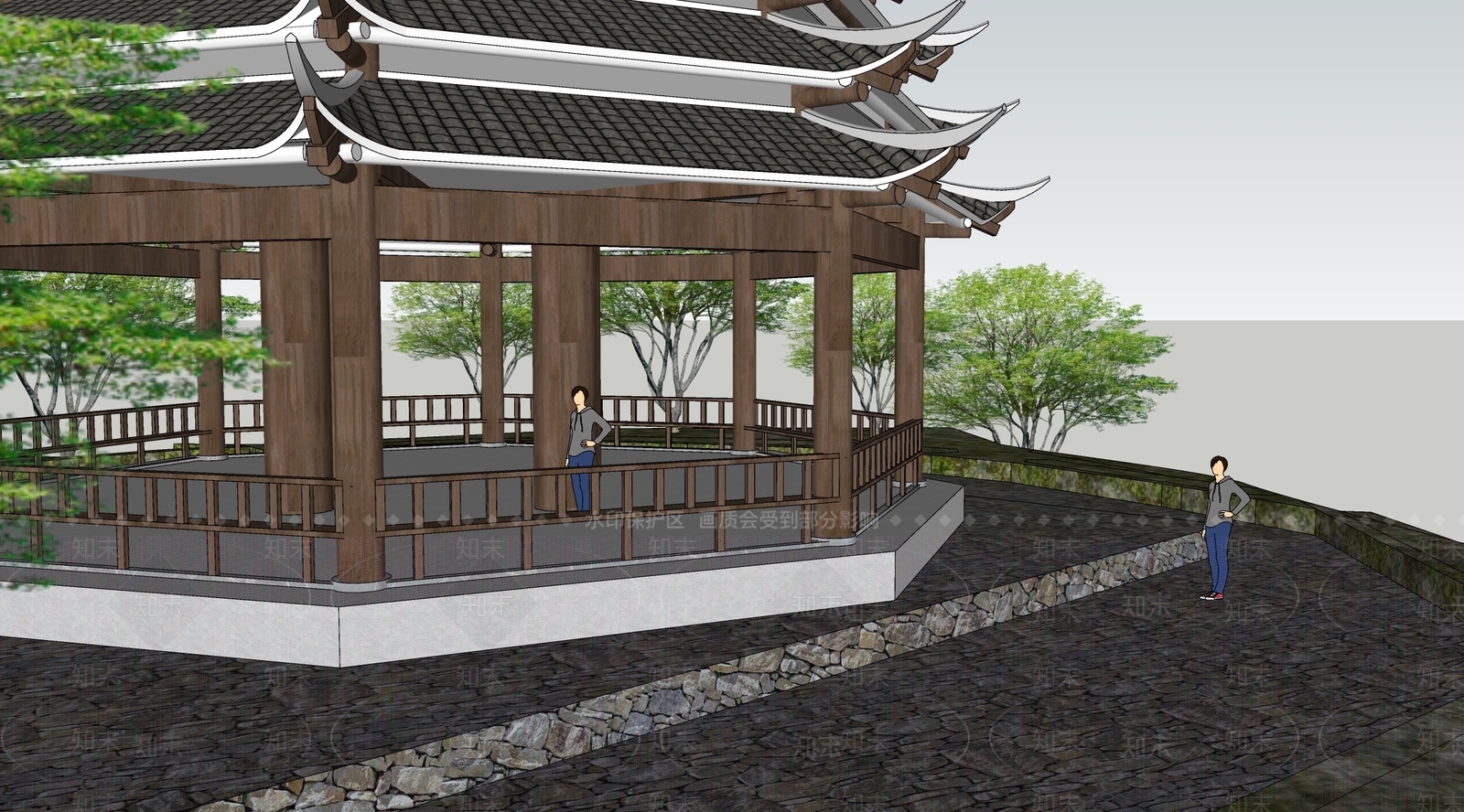 中式塔楼SU模型下载【ID:1114294857】
