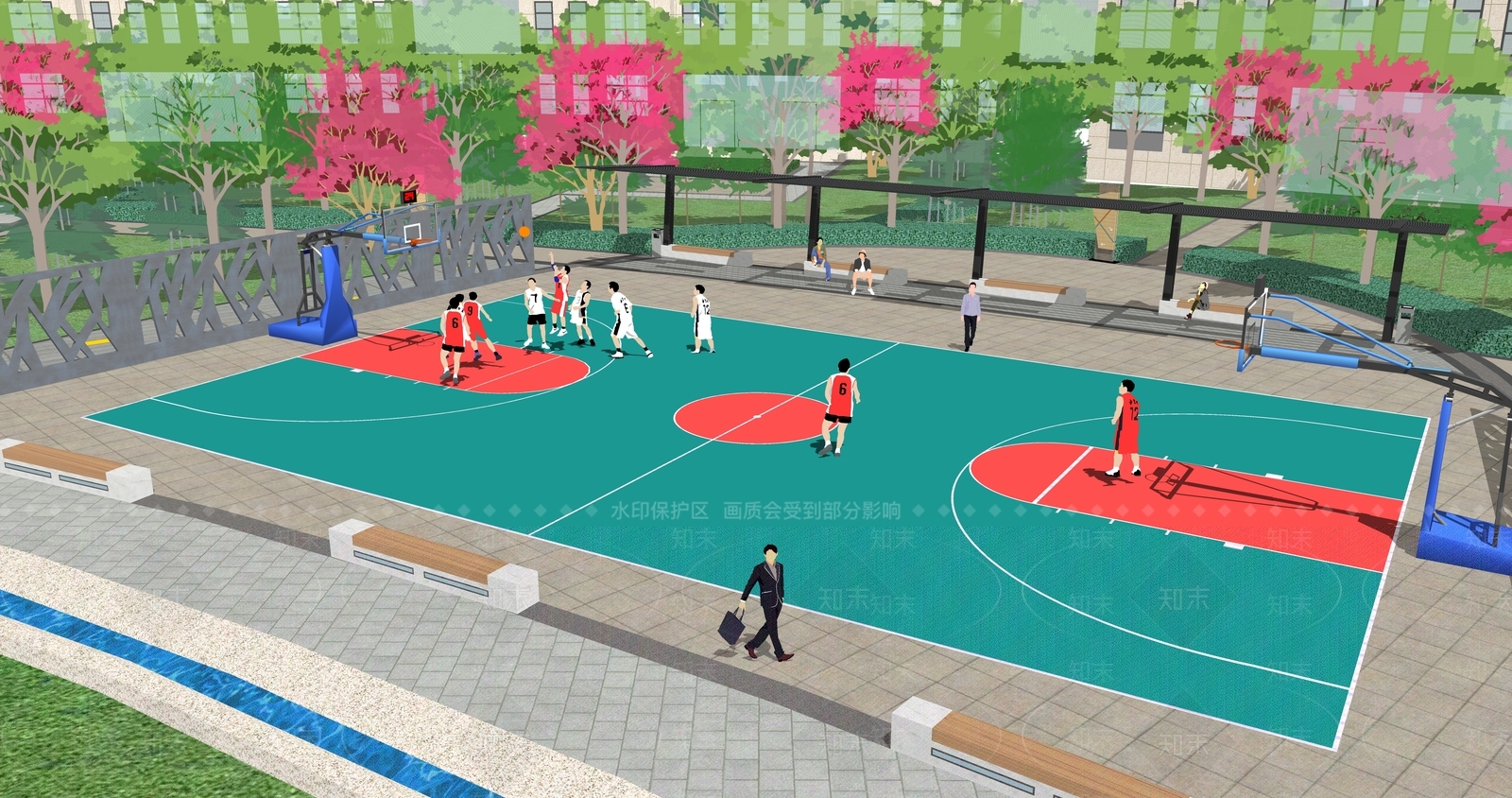 现代社区小区篮球场SU模型下载【ID:1114295292】