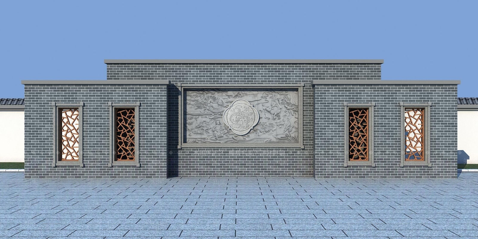 中式休闲广场景观3D模型下载【ID:1114312722】