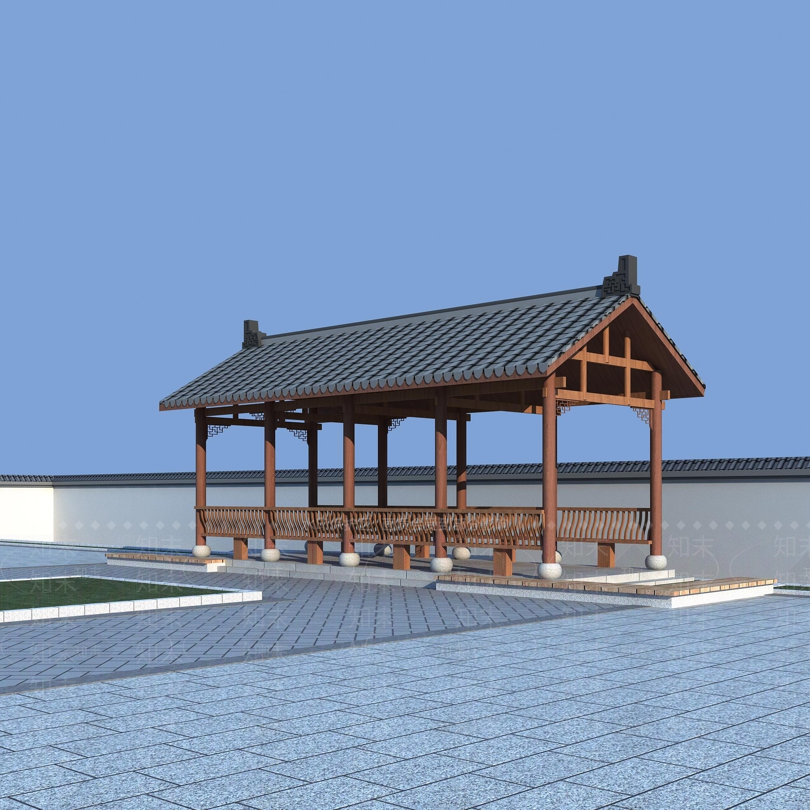 中式休闲广场景观3D模型下载【ID:1114312722】