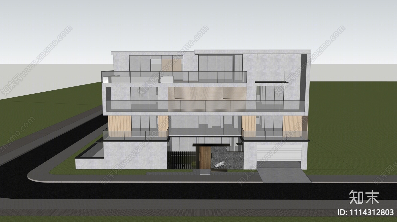 现代独栋别墅SU模型下载【ID:1114312803】