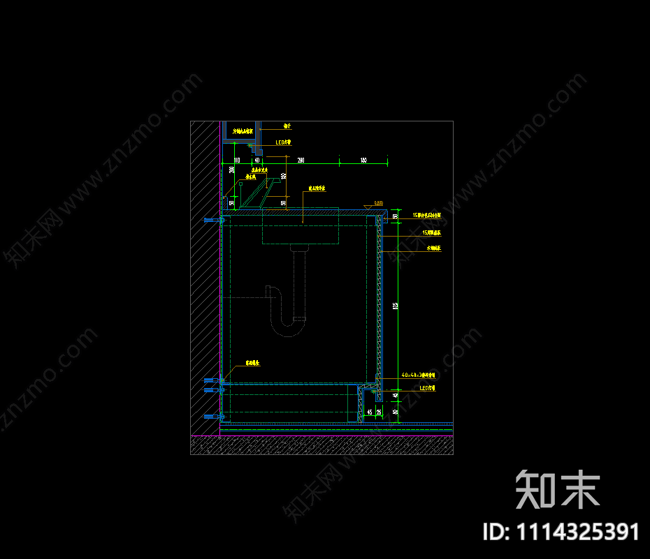 洗手台镜柜大样节点图cad施工图下载【ID:1114325391】