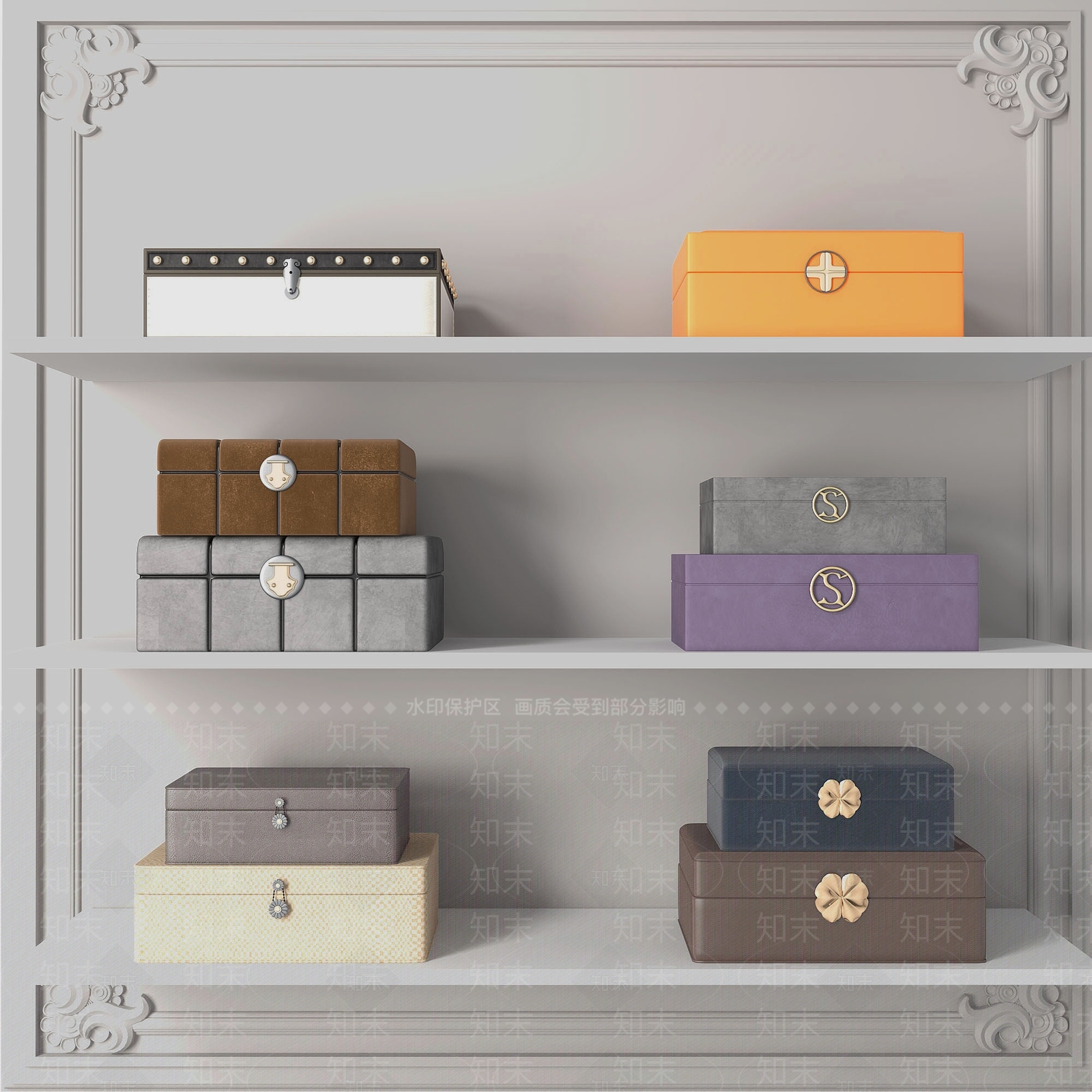 新中式首饰盒箱子组合3D模型下载【ID:1114339267】