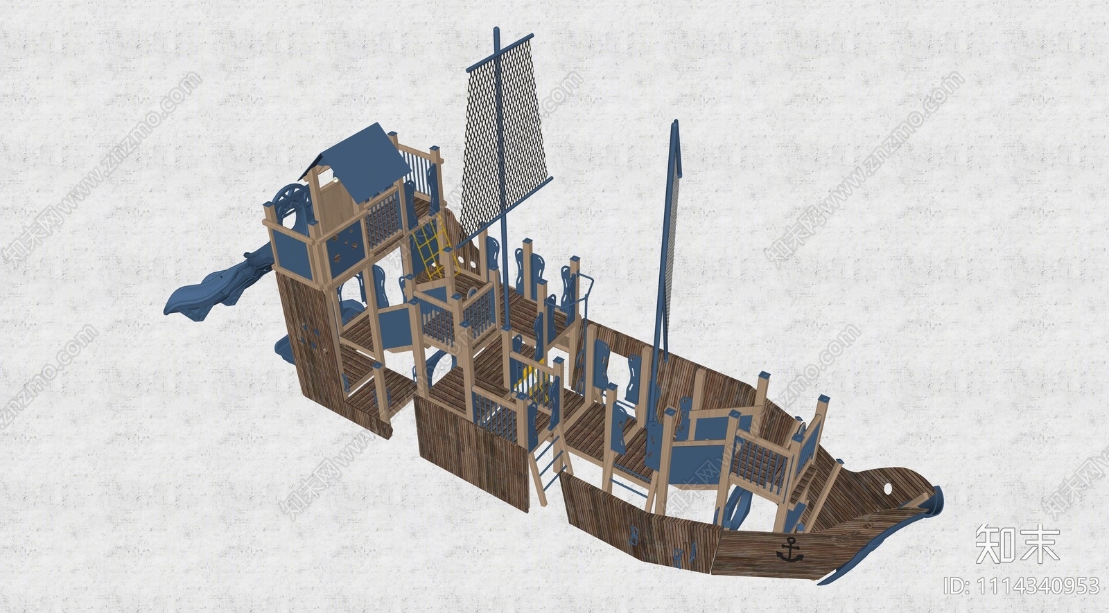 现代儿童海盗船滑梯SU模型下载【ID:1114340953】