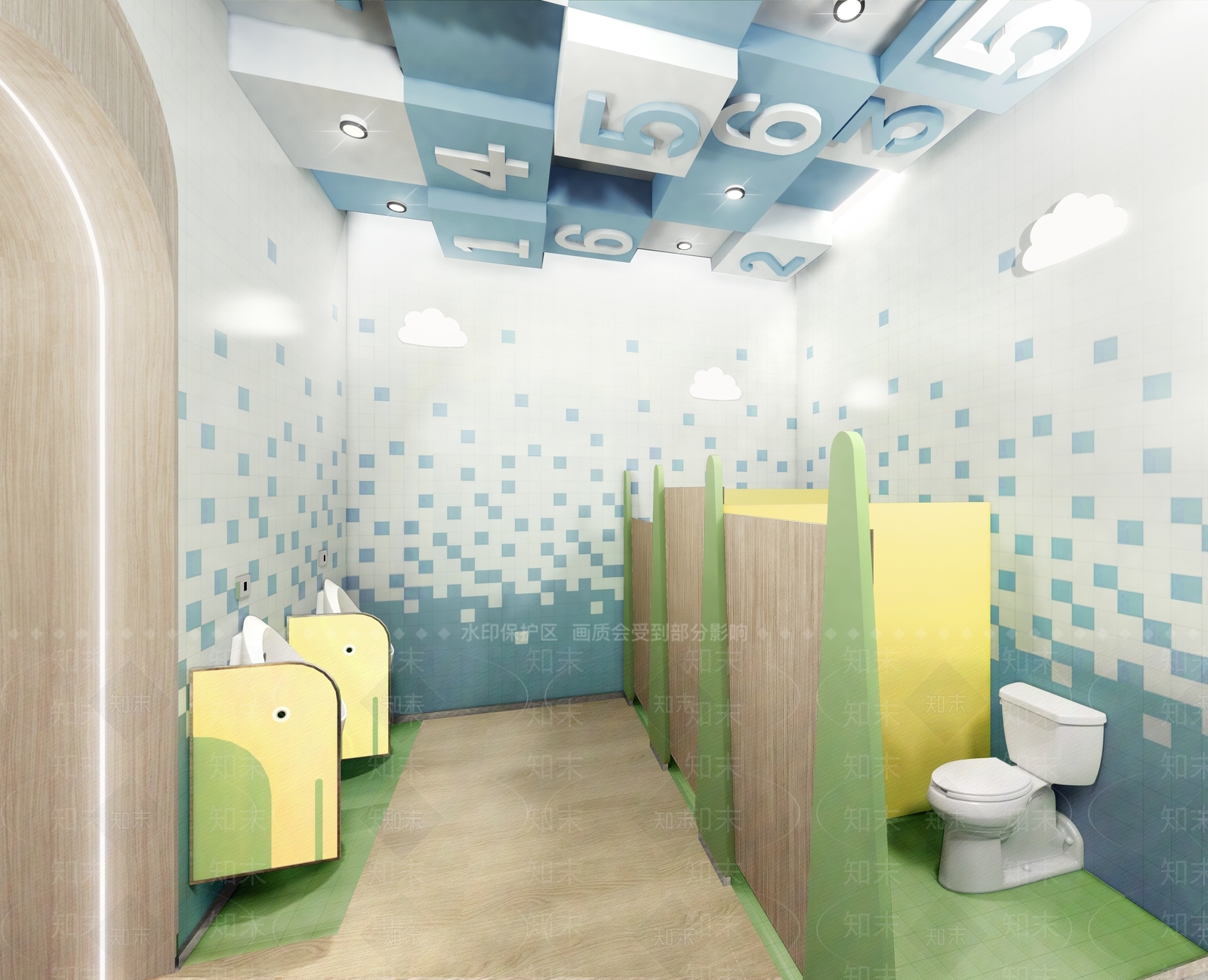 现代儿童公共卫生间SU模型下载【ID:1114349625】
