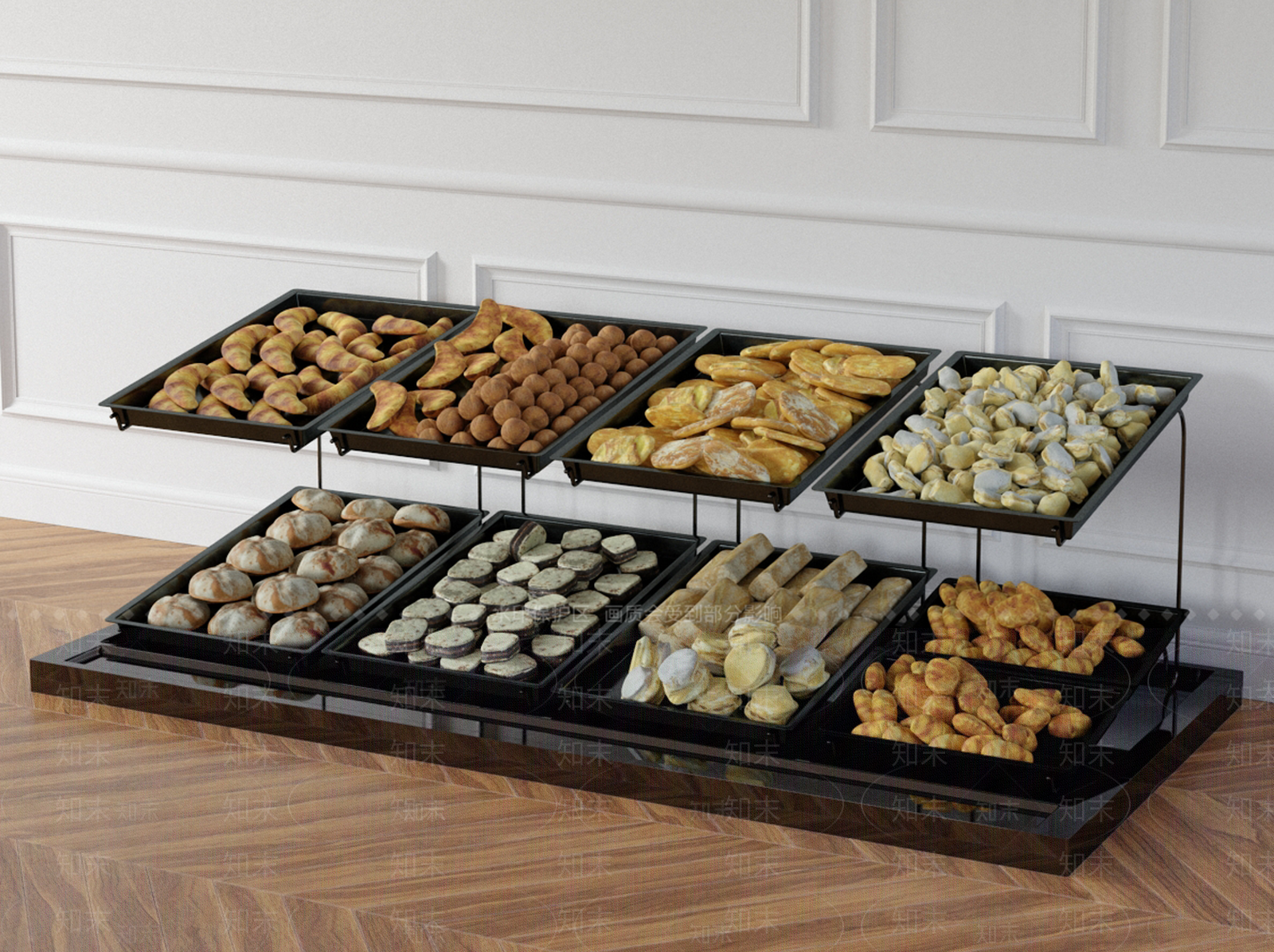 现代面包糕点货架SU模型下载【ID:1114356996】