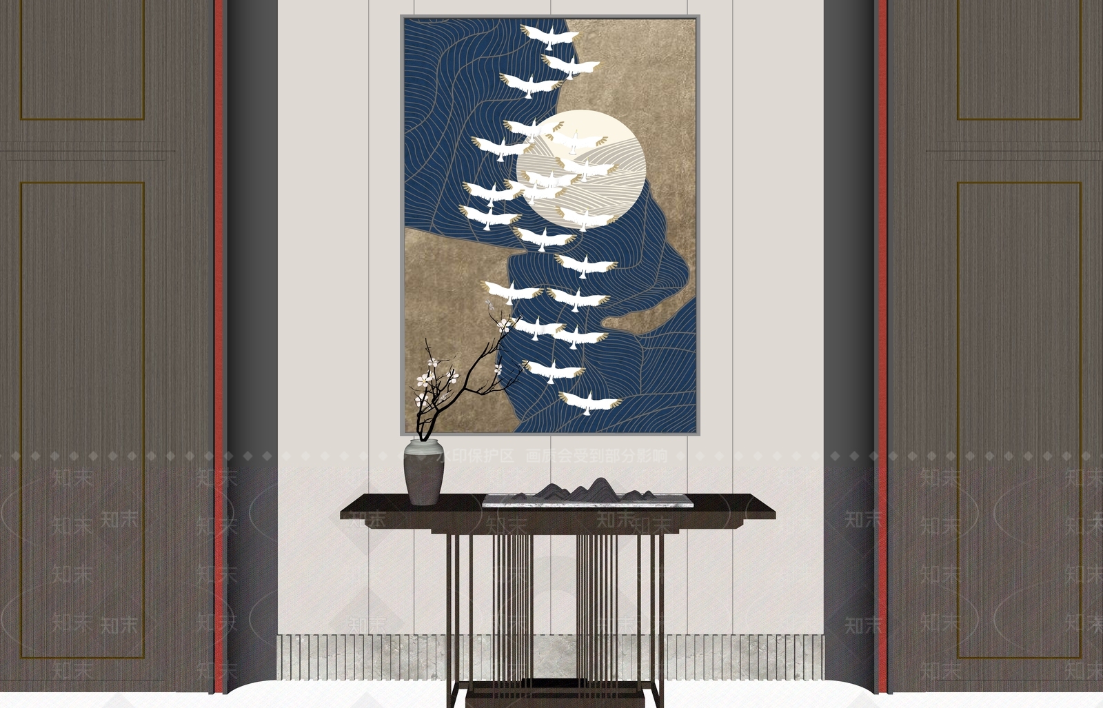 新中式端景条案SU模型下载【ID:1114359105】