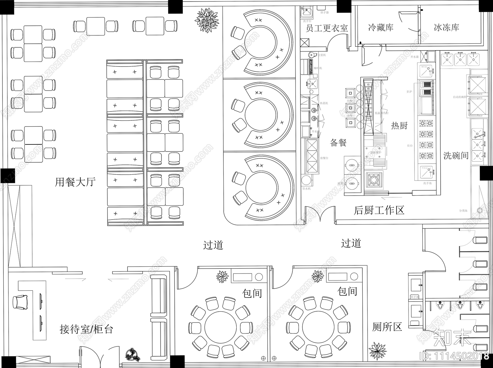 公共餐饮空间设计cad施工图下载【ID:1114502018】