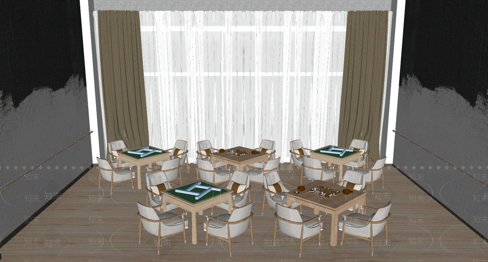 现代棋牌室SU模型下载【ID:1114363486】