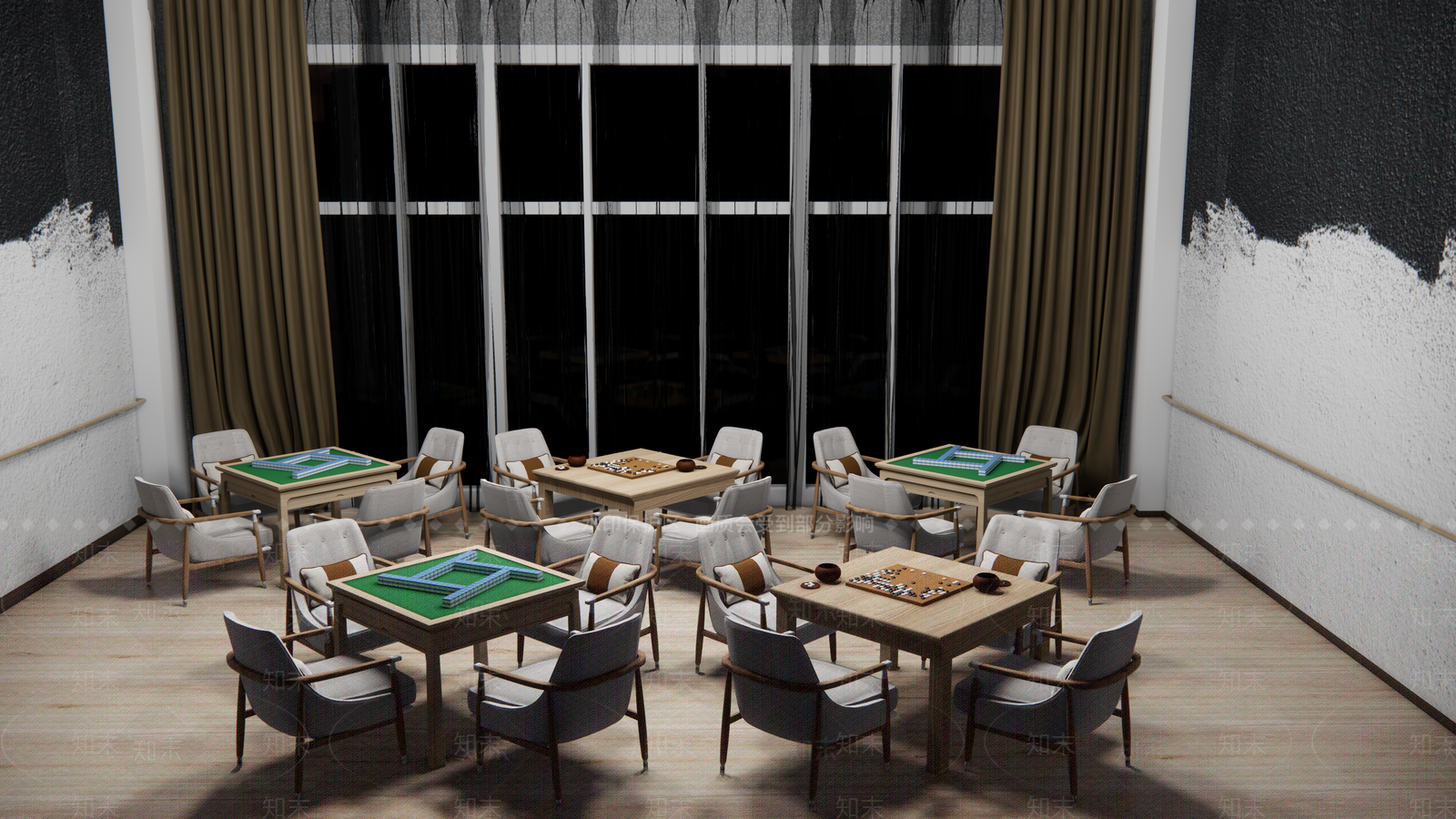 现代棋牌室SU模型下载【ID:1114363486】