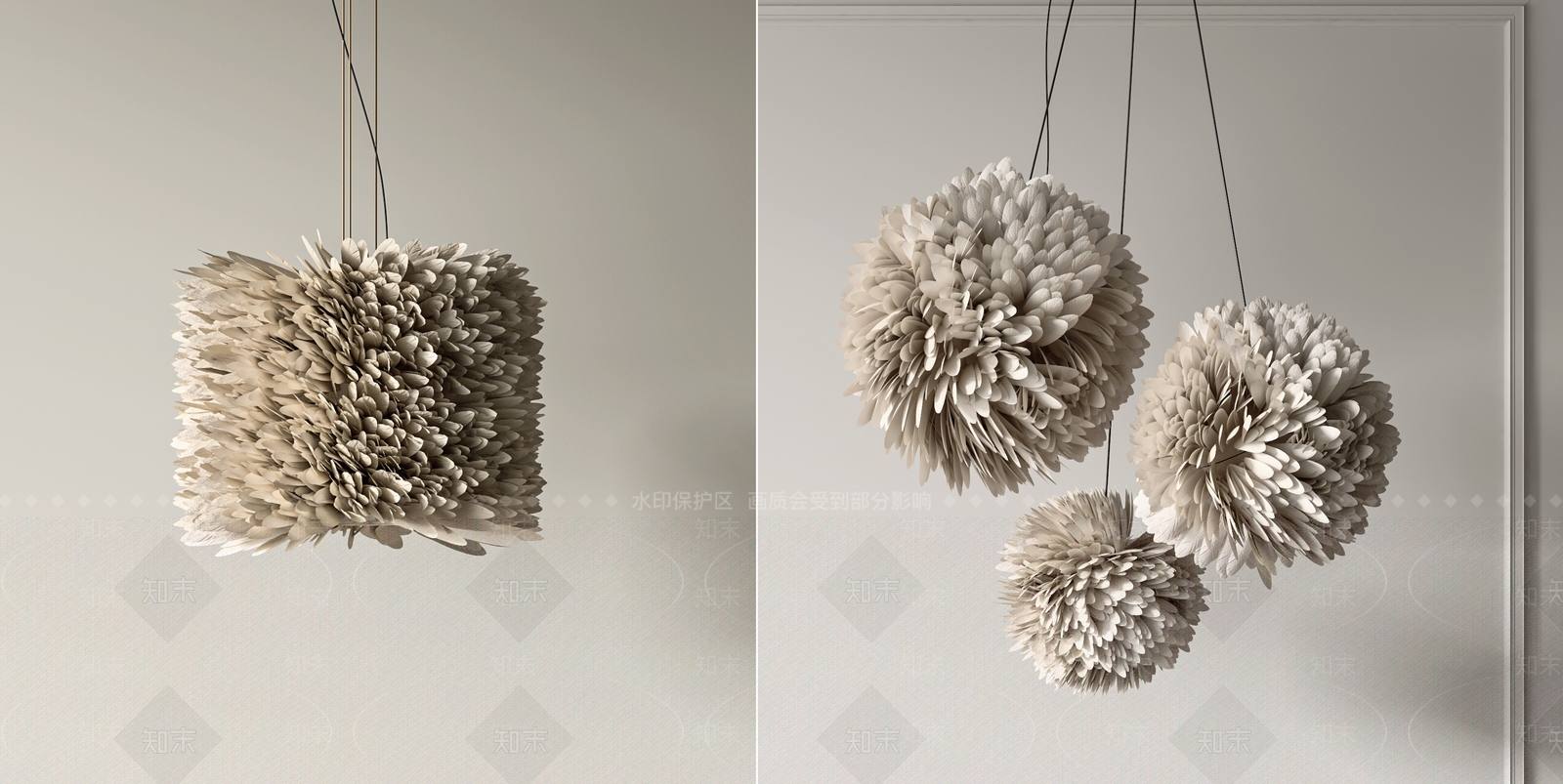 现代羽毛吊灯组合3D模型下载【ID:1114365585】