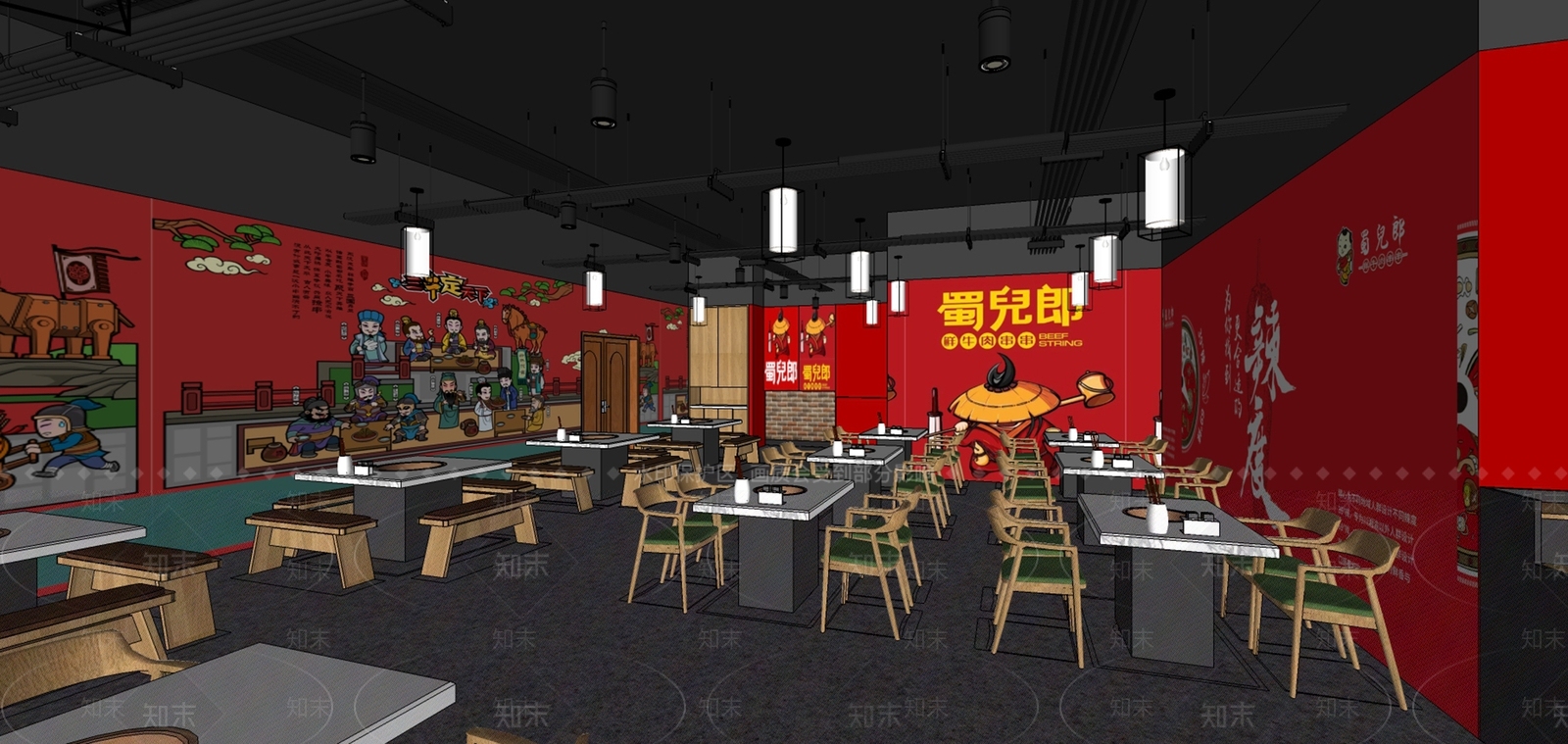 现代火锅店SU模型下载【ID:1114365667】