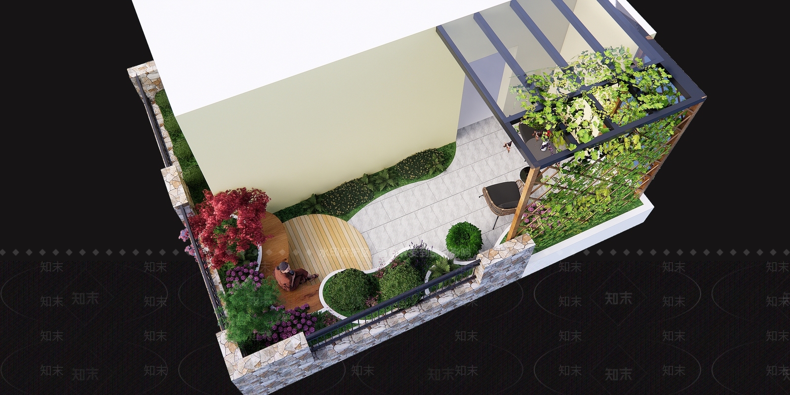 现代别墅阳台SU模型下载【ID:1114377489】