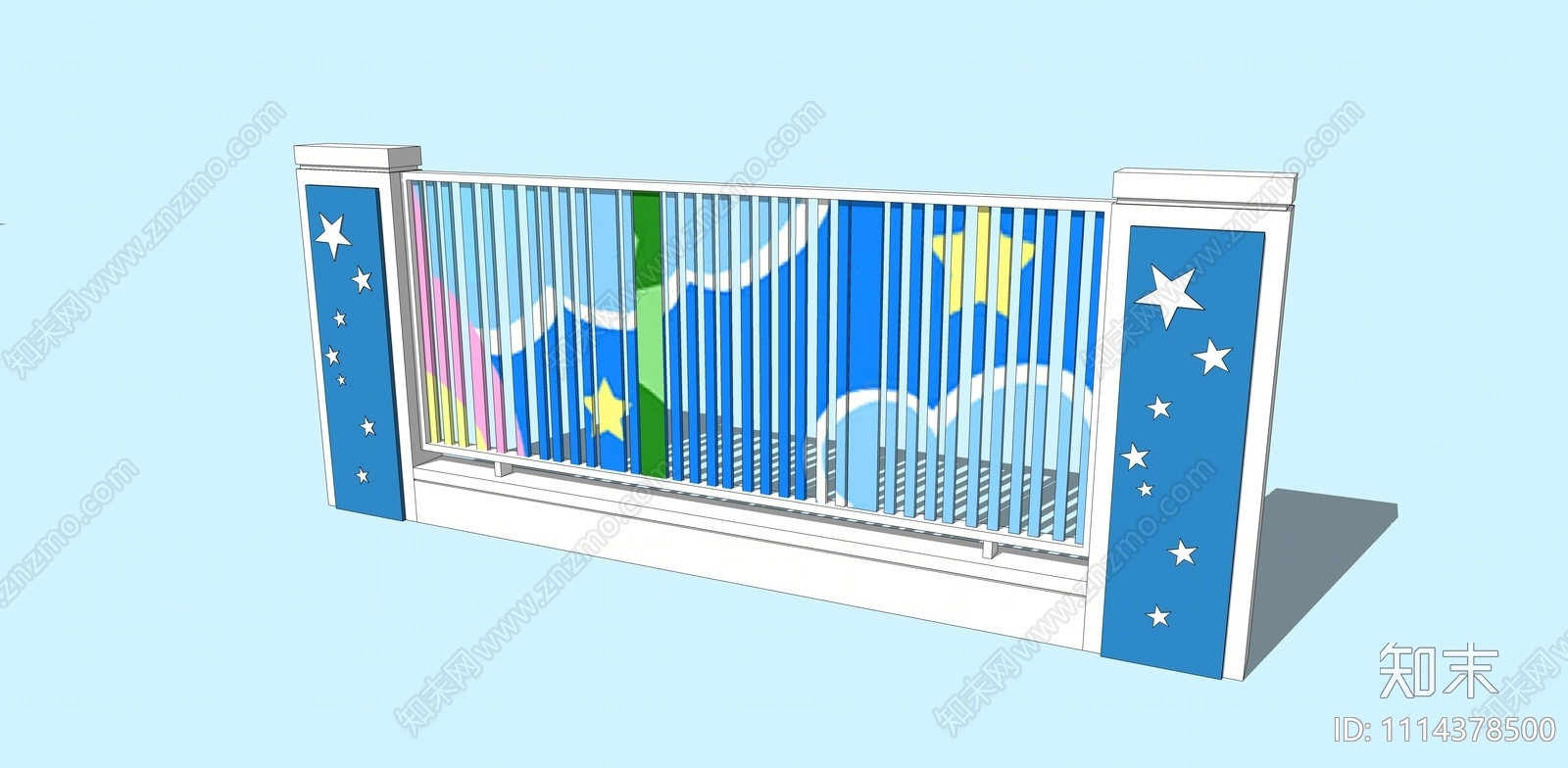 现代幼儿园围墙SU模型下载【ID:1114378500】
