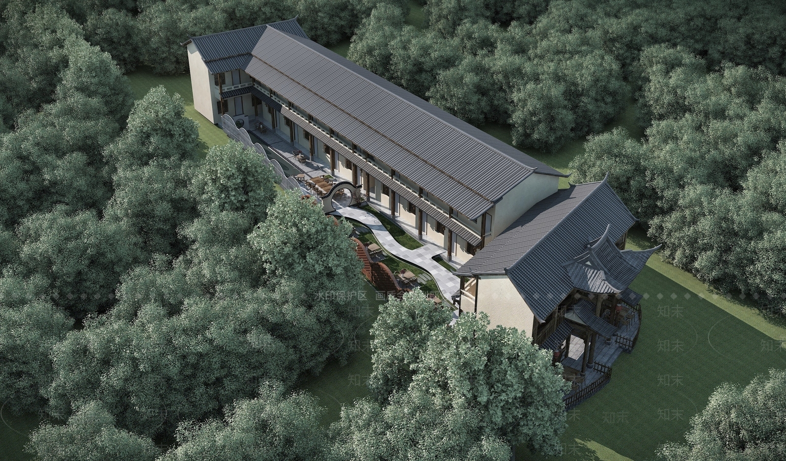 中式农家乐外观3D模型下载【ID:1114385219】