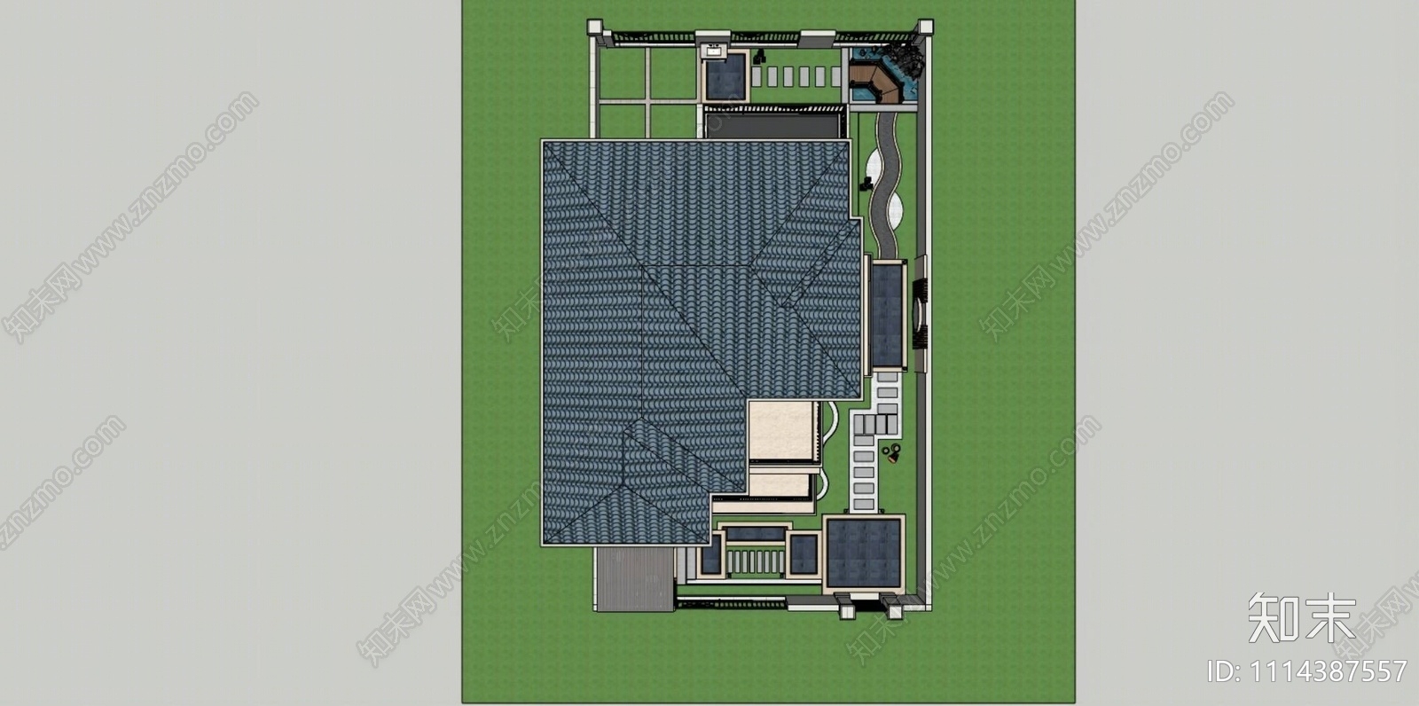 新中式庭院花园SU模型下载【ID:1114387557】