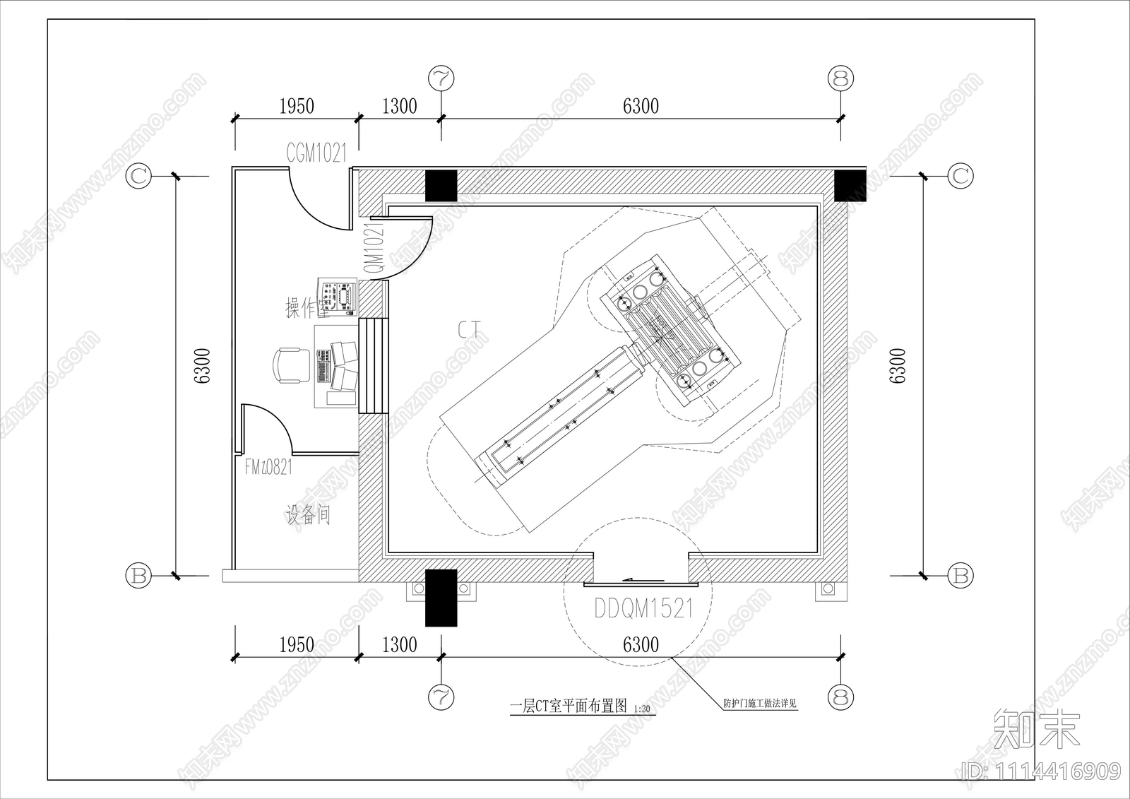 医院CT室施工图cad施工图下载【ID:1114416909】