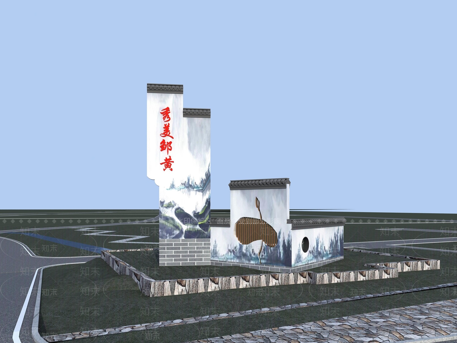 新中式村牌3D模型下载【ID:1114419618】