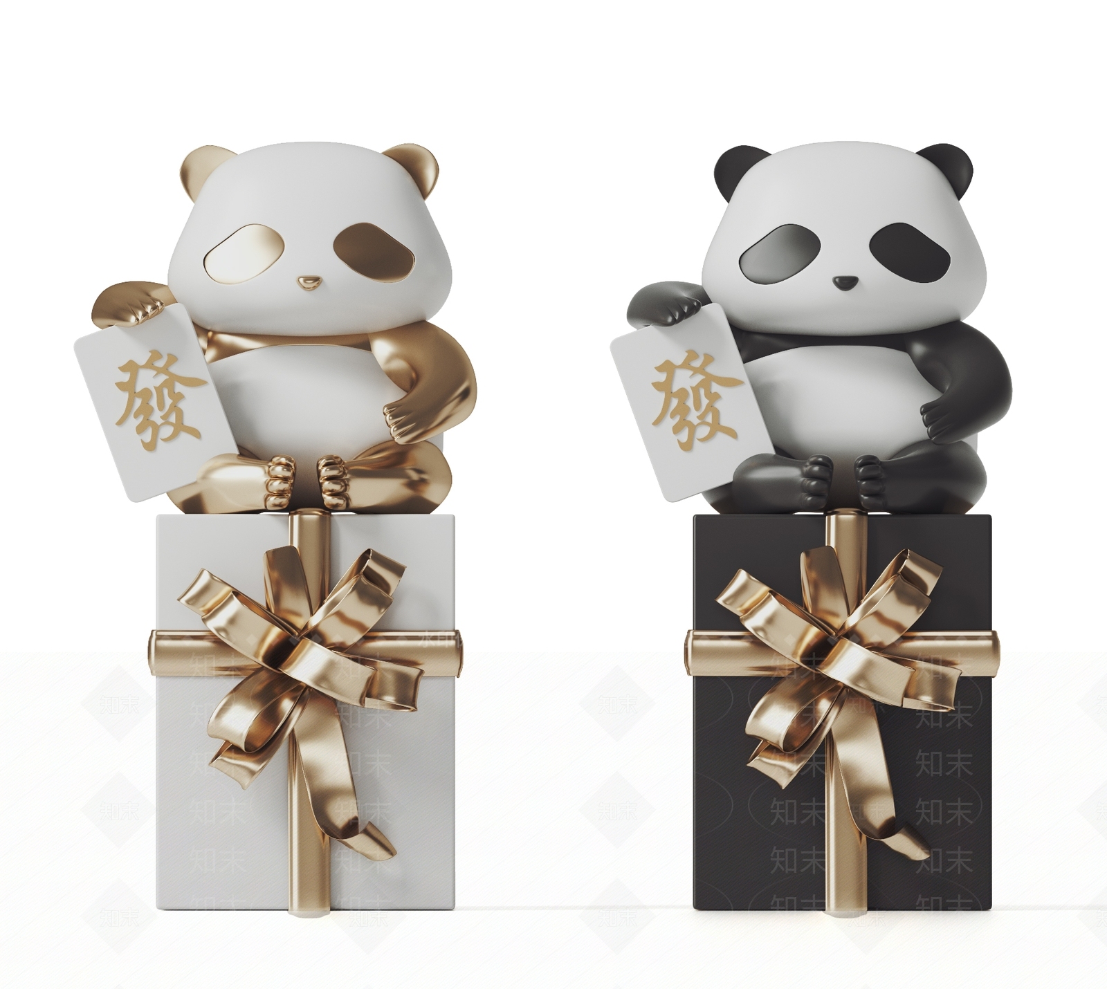 现代招财熊猫雕塑SU模型下载【ID:1114430275】