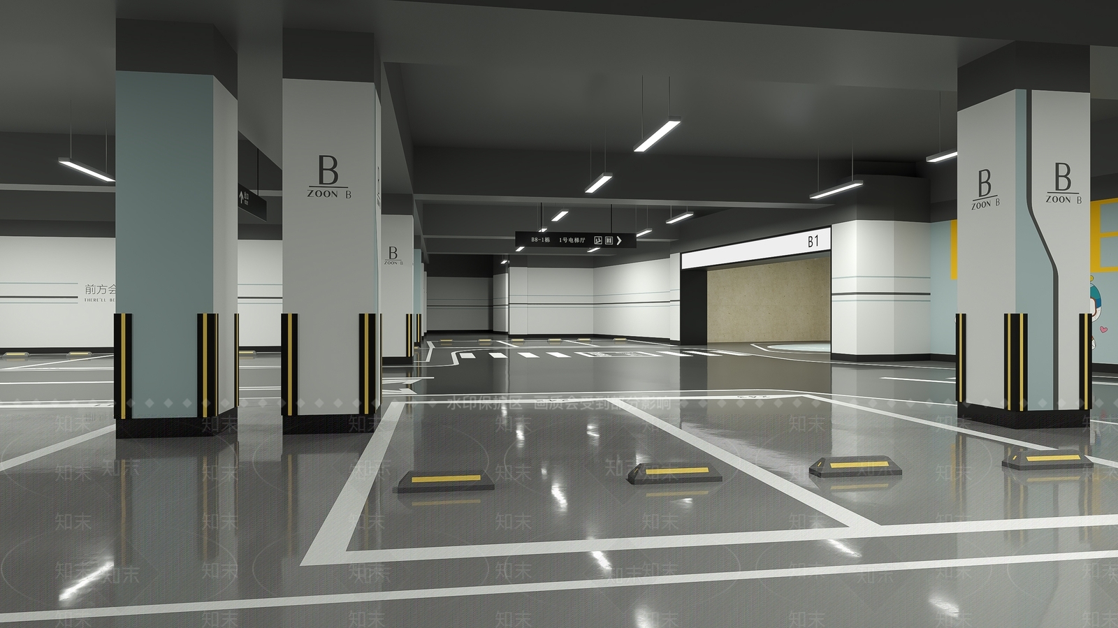 现代地下停车场3D模型下载【ID:1114431696】