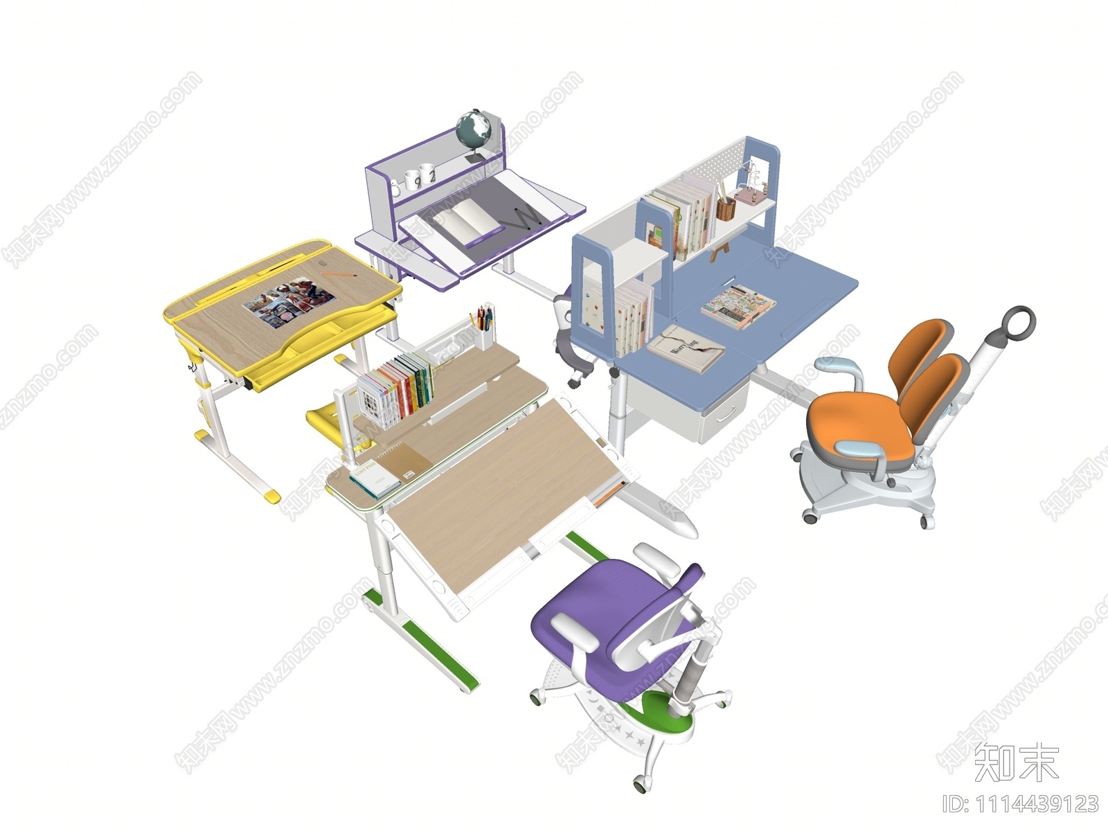 现代儿童桌椅组合SU模型下载【ID:1114439123】
