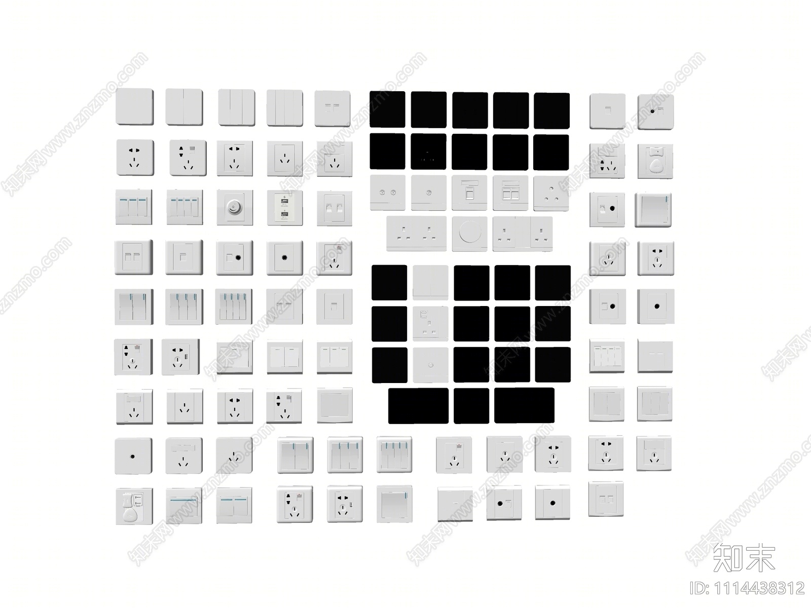 现代开关插座组合SU模型下载【ID:1114438312】