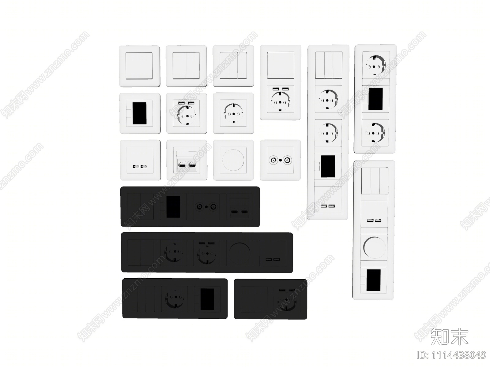 现代开关插座组合SU模型下载【ID:1114438049】