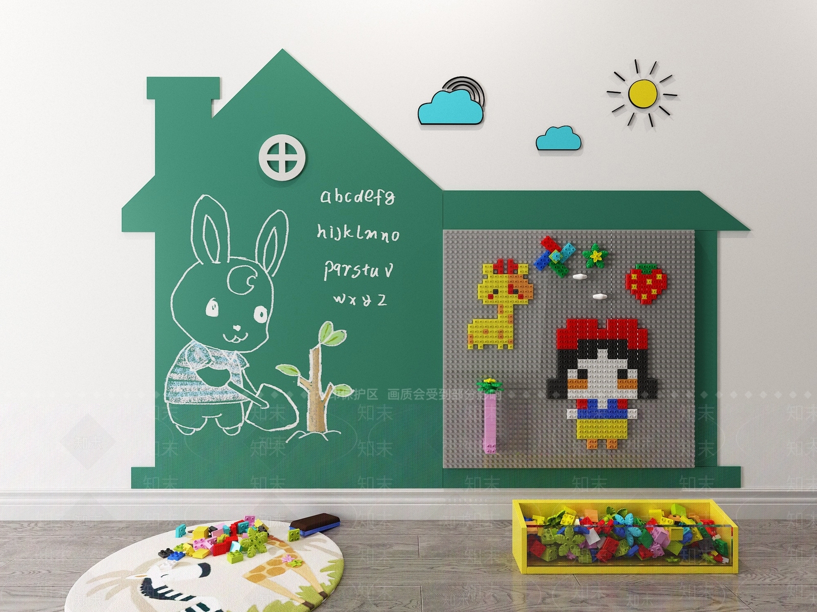 现代乐高积木黑板墙3D模型下载【ID:1114444699】