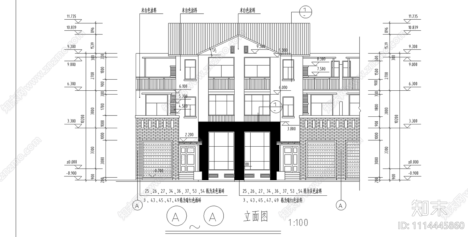居住小区D型别墅平立面施工图施工图下载【ID:1114445860】