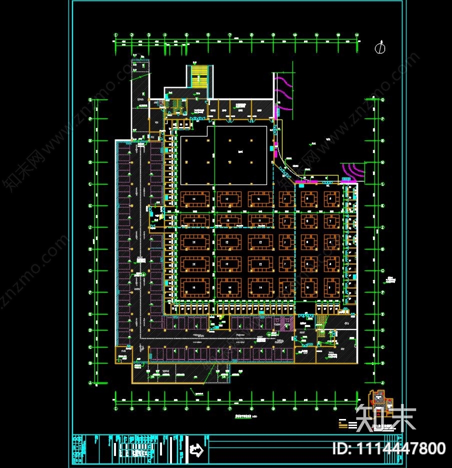 现代简约农贸菜市场超市平面图cad施工图下载【ID:1114447800】