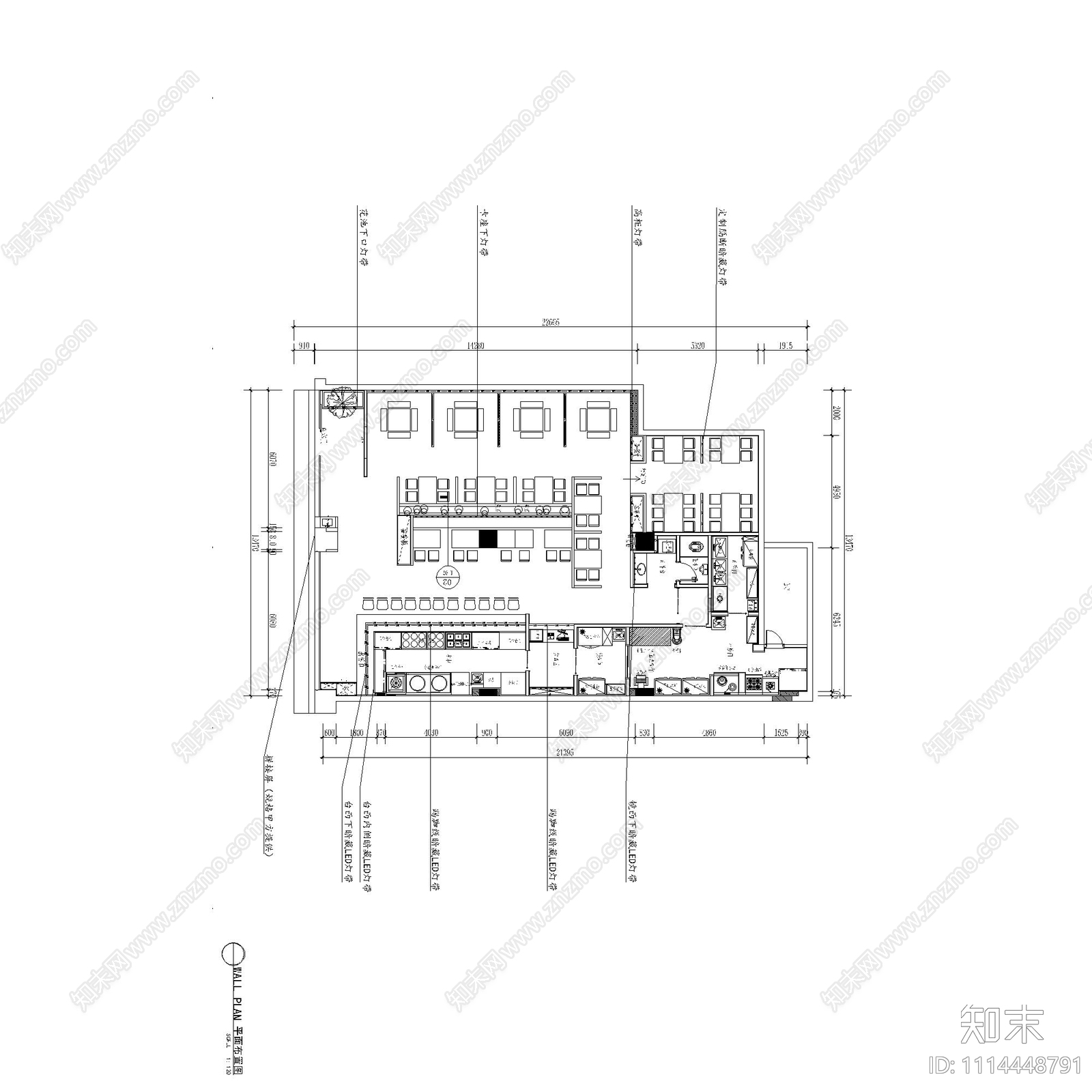 面馆平面布置图cad施工图下载【ID:1114448791】