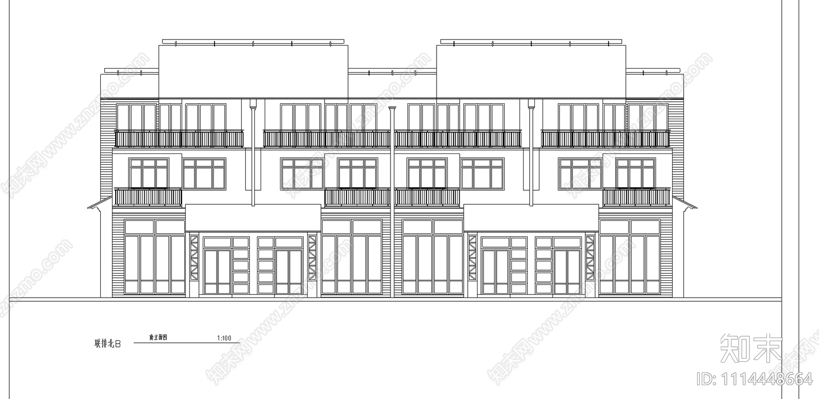 连排北b别墅平立面施工图cad施工图下载【ID:1114448664】