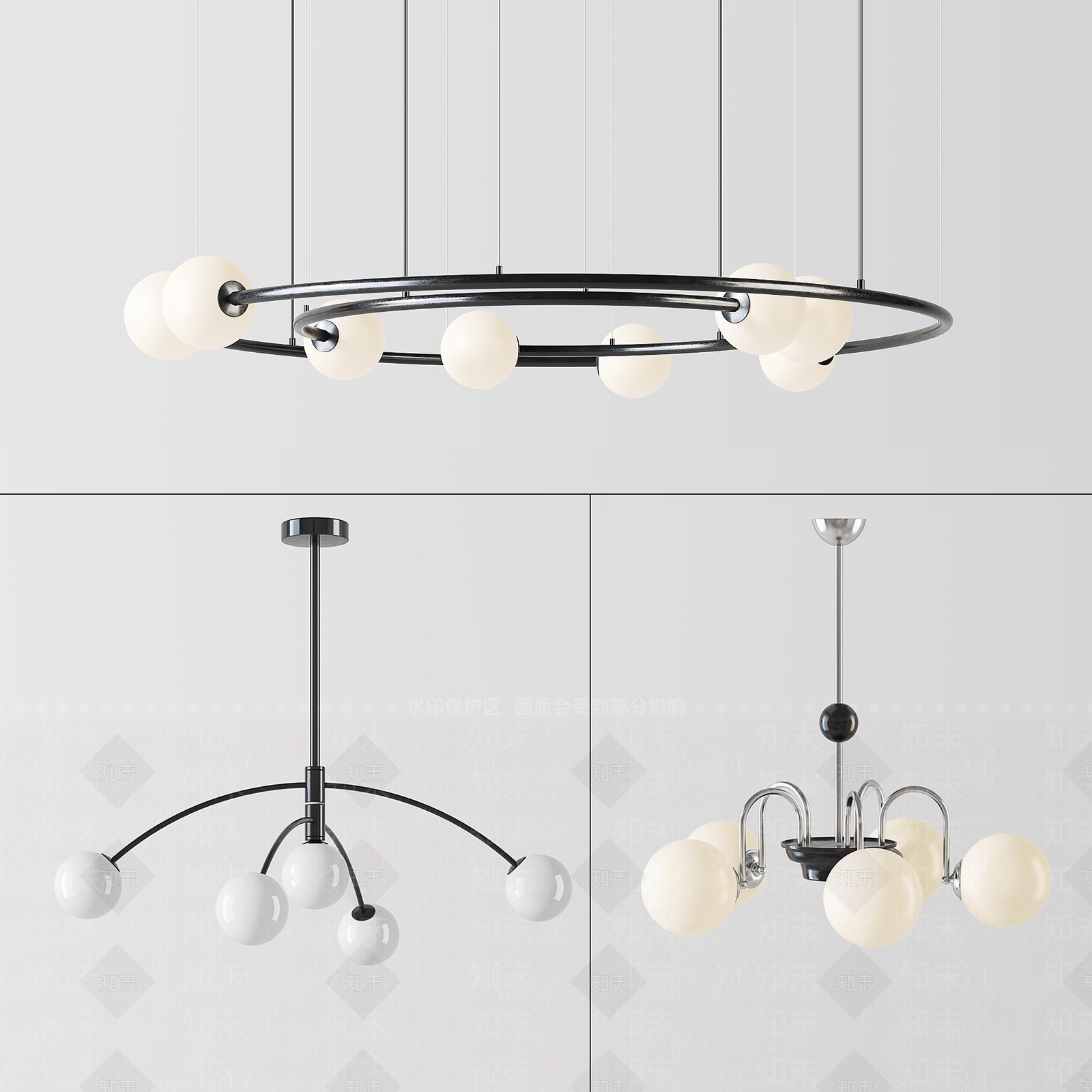北欧球形吊灯组合SU模型下载【ID:1114448816】