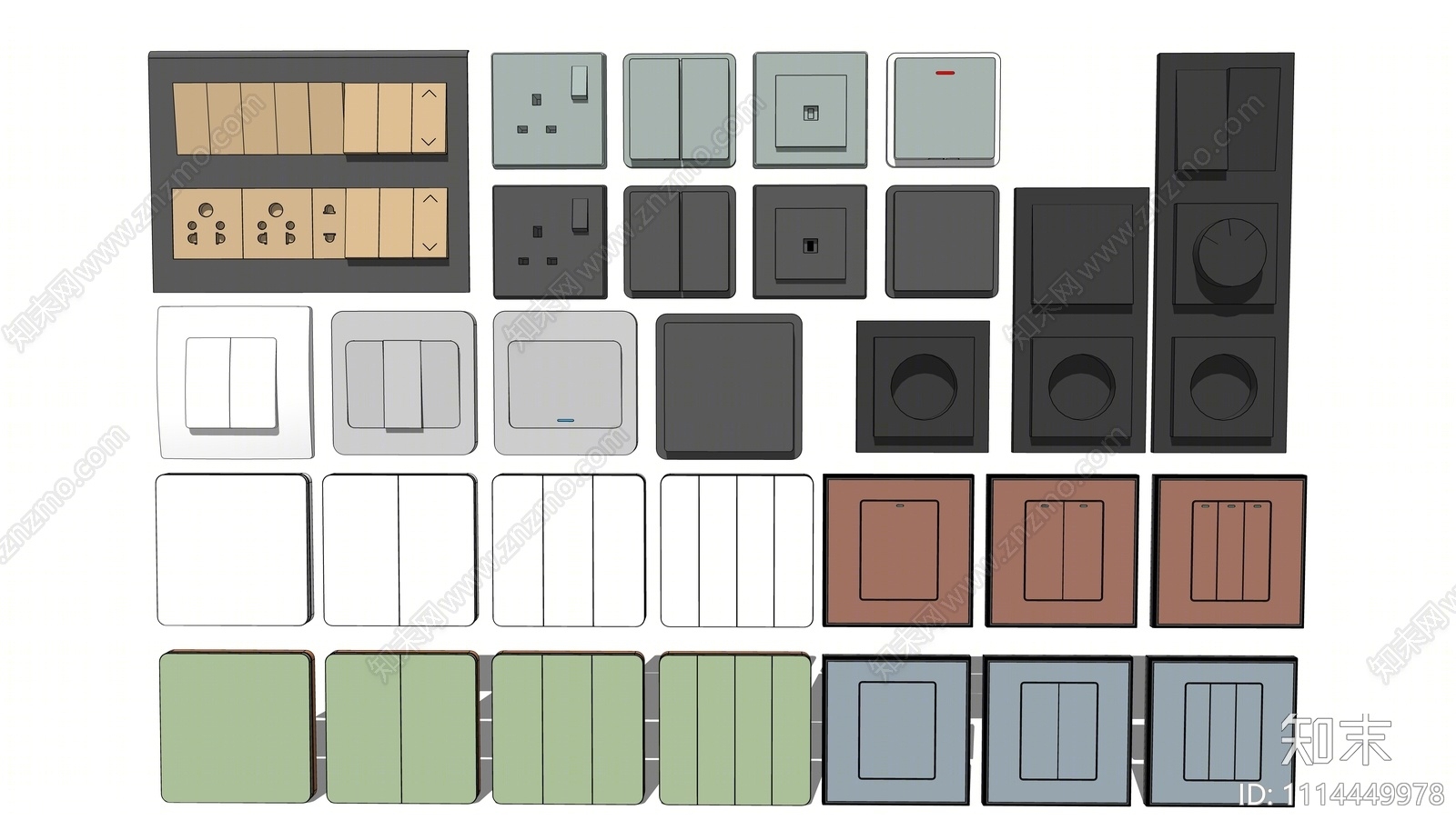 现代开关插座组合SU模型下载【ID:1114449978】