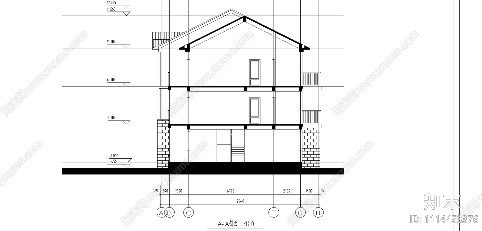 三层别墅带车库施工图施工图下载【ID:1114453376】