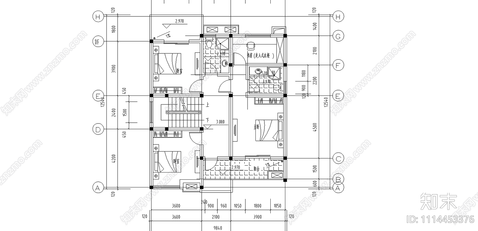 三层别墅带车库施工图施工图下载【ID:1114453376】