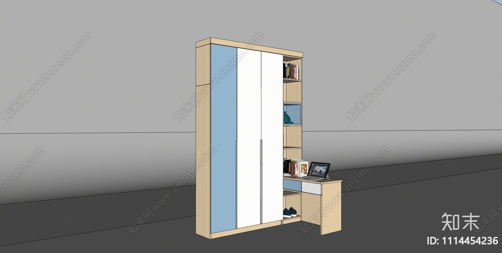 现代儿童转角衣柜带书桌SU模型下载【ID:1114454236】