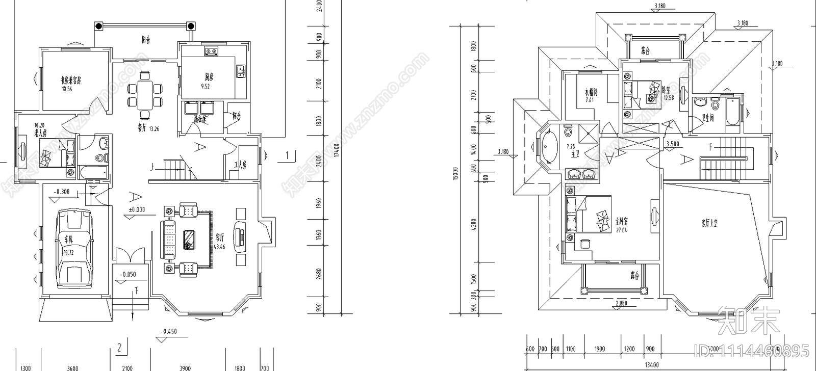 二层独栋别墅方案设计cad施工图下载【ID:1114460895】