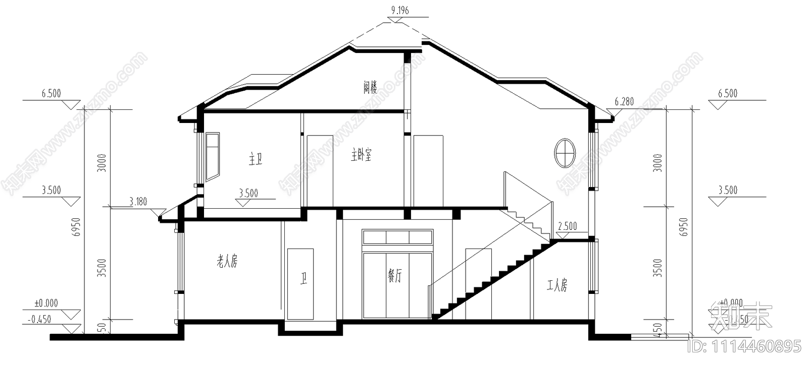 二层独栋别墅方案设计cad施工图下载【ID:1114460895】