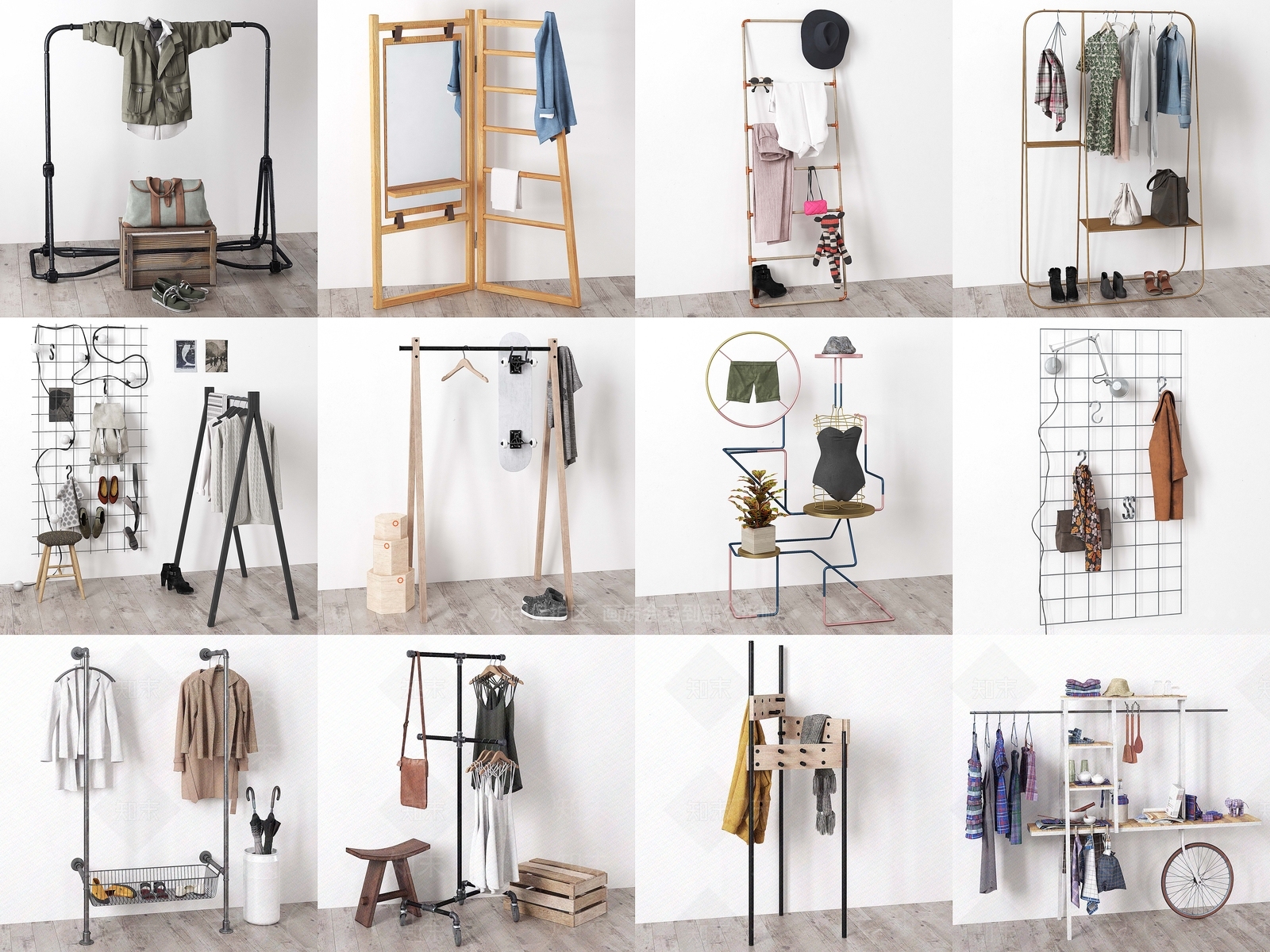 现代衣架组合3D模型下载【ID:1114463355】