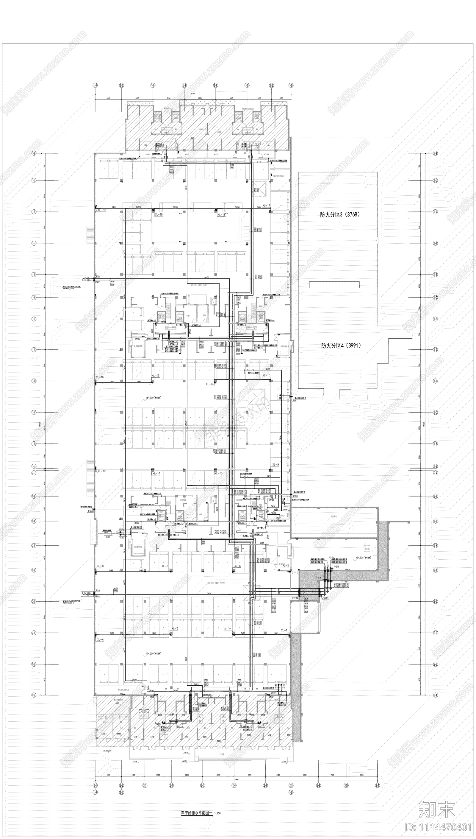 地下车库给排水施工图cad施工图下载【ID:1114470401】