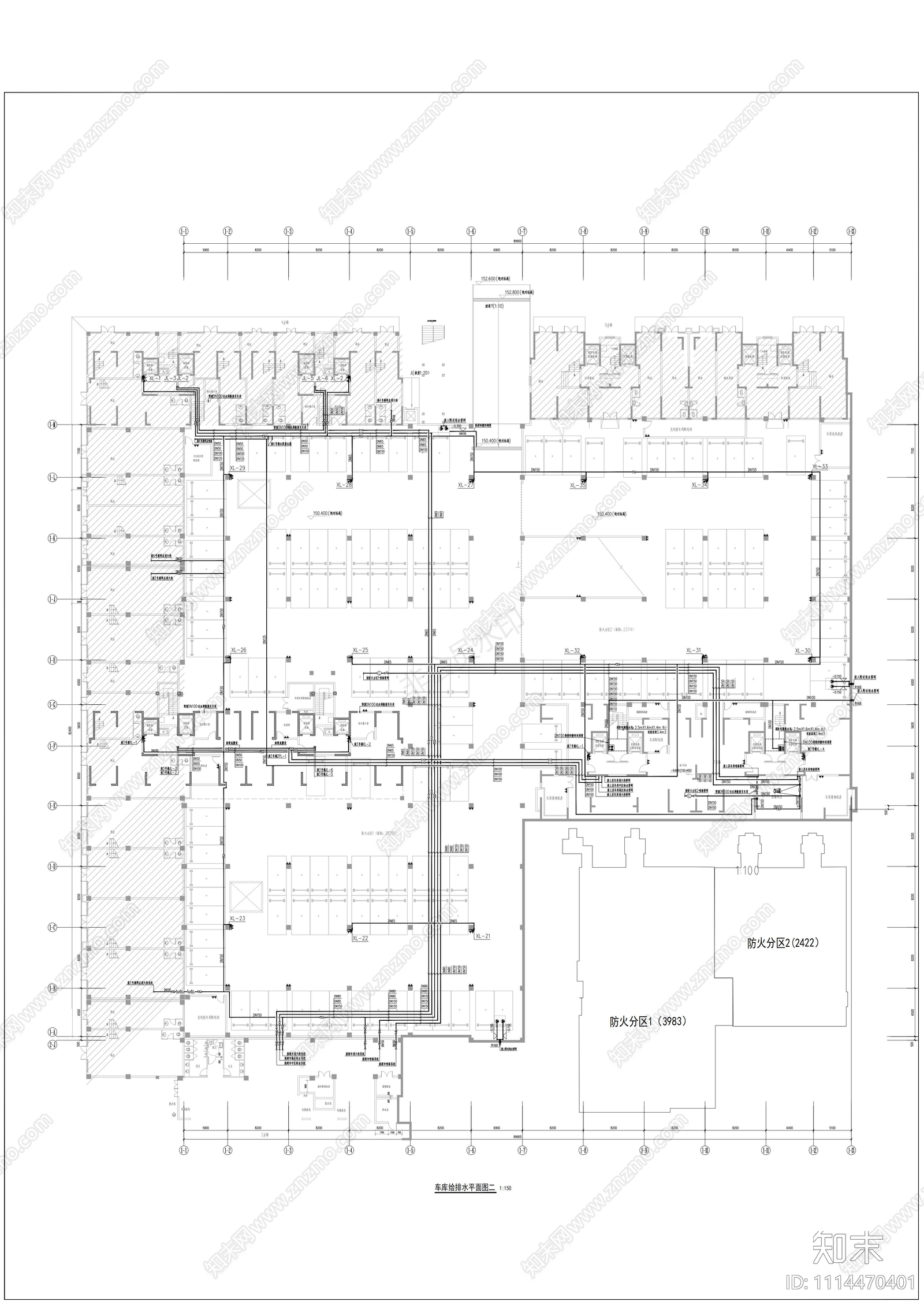 地下车库给排水施工图cad施工图下载【ID:1114470401】