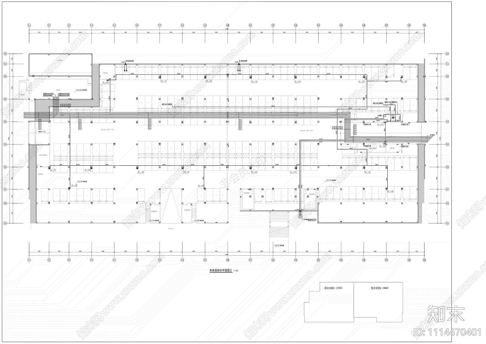 地下车库给排水施工图cad施工图下载【ID:1114470401】