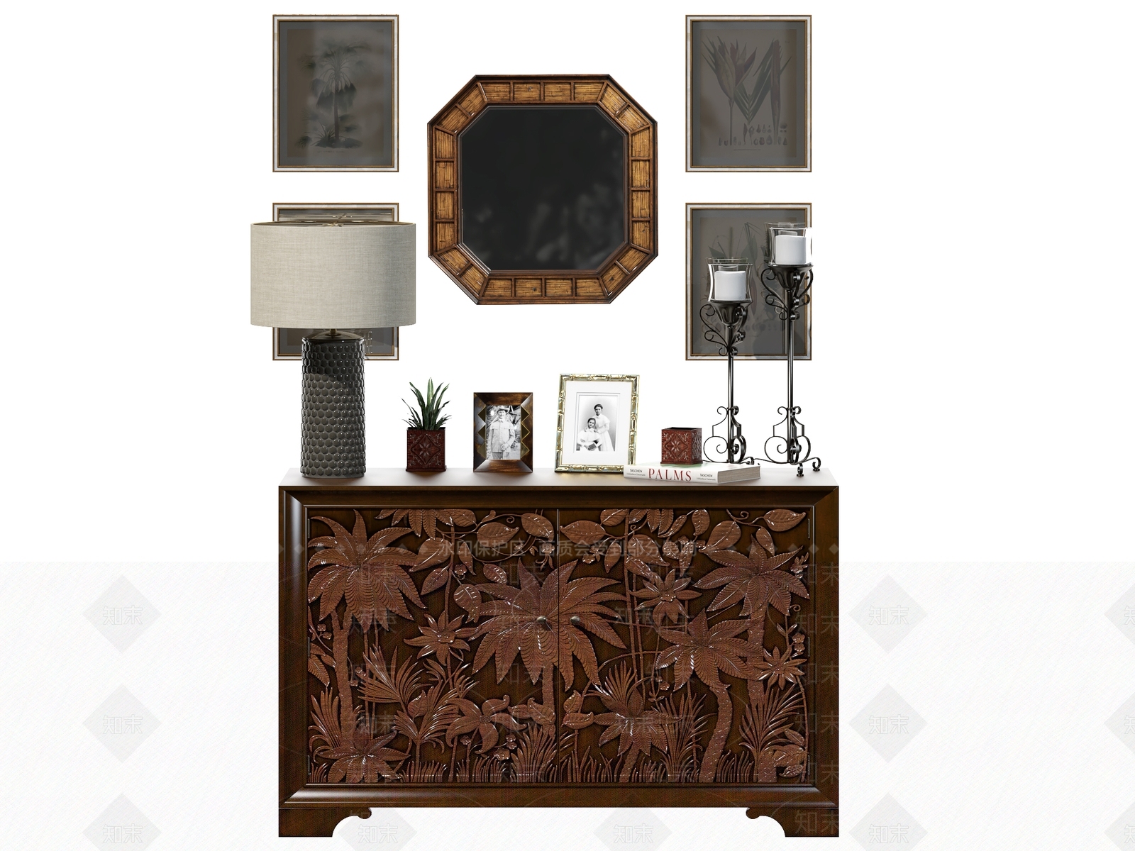 美式雕花装饰柜3D模型下载【ID:1114544736】